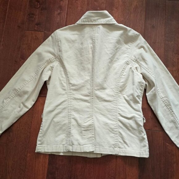 GAP Womens Field Trucker Jacket Sz M Micro Corduroy Khaki Button Down Epaulettes - Picture 2 of 6